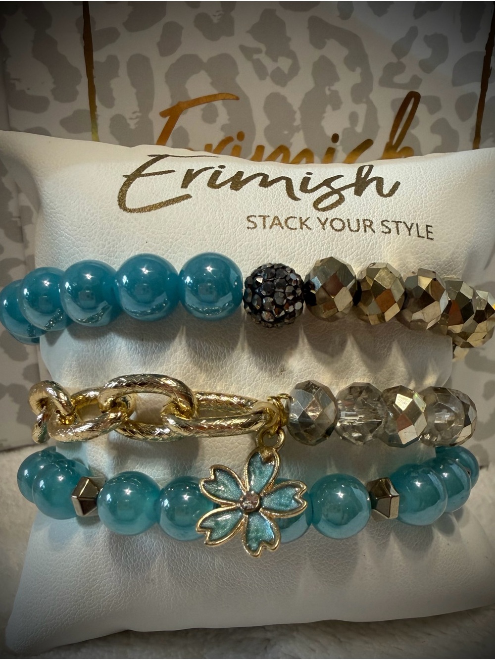 New ERIMISH Bracelets 3 Pc- Teal & Gold - Custom Regular, Kids or Extended Size